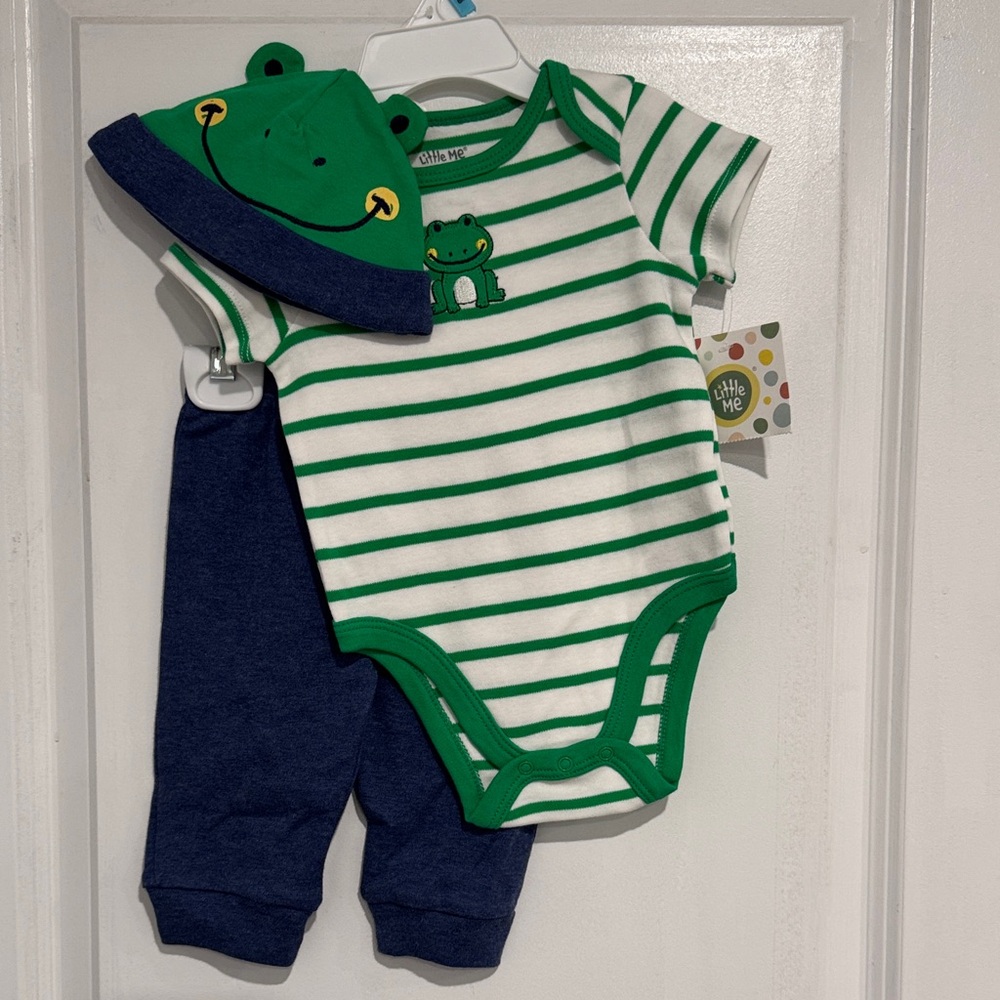 Little Me Green and White Striped Baby Outfit